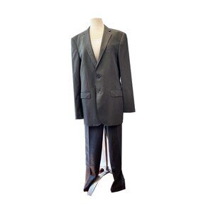 Boss Hugo Boss Grey Wool Long Sleeve Pockets Blazer 2 Piece Men's Suit Set 40L